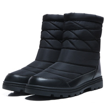 Size 38-46 Unisex Plush Warm Black Blue Outdoor Waterproof Men Casual Shoes Mid-calf Lightweight Slip-on Winter Snow Men's Boots
